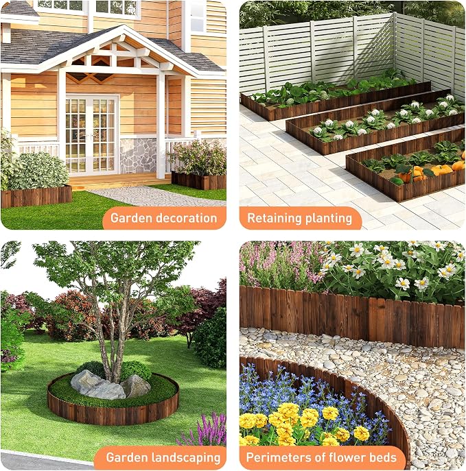 GHWIE Wooden Garden Fence Wood Garden Edging Border Decorative Landscape Border Edging,Planting Tree Fence Yard Patio Path Edging Landscape Edging Flower Bed Fences-11.8'' H x 48'' L (1PACK)