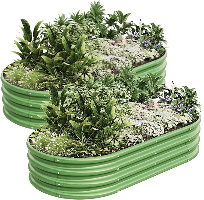 Oval Raised Garden Bed Kit, 4x2x1ft 2pcs, Galvanized Metal Planter Garden Boxes for Outdoor, for Vegetables, Fruits, Flower, Green