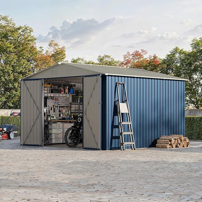 Garvee 10 X 10 FT Outdoor Storage Shed,Metal Garden Sheds&Outdoor Storage Clearance, Large Outdoor Storage Shed for Tools, Lawn Equipment, Garden Supplies - All Weather Lockable Metal Shed