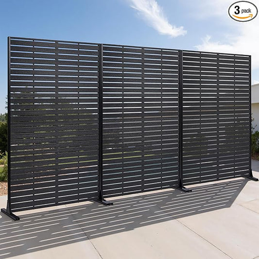 Privacy Screen Outdoor 72" Hx47 W Freestanding Privacy Panel with Stand, HDPE Decorative Privacy Fence with Sandblasting Louver Pattern, Patio Divider Screen, Privacy Screens for Outside