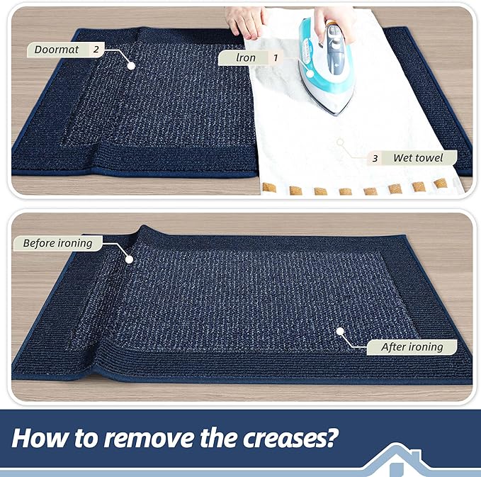 BEQHAUSE Indoor Door Mat 20" x 48", Dirt Trapper Door Mats Non-Slip Entryway Rugs Washable, Resist Dirt Absorbent Welcome Mat, Low Profile Floor Mats for Front Back Door and Entryway, Blue