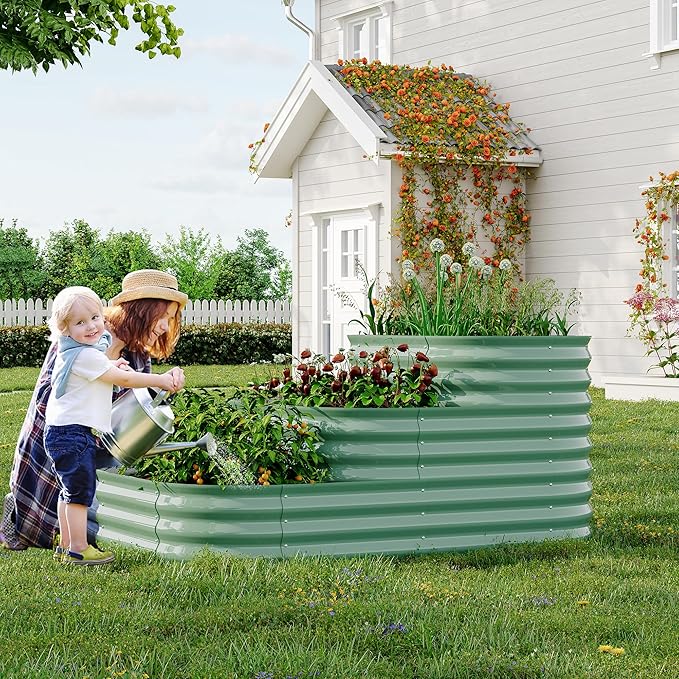 GarveeHome Galvanized Steel Raised Garden Bed - 30.7 in Deep Open-Base Design,Assembly & Expandable Planter Box for Vegetables/Flowers, Family-Friendly Gardening Kit (5x3.5x2.5 ft),Green