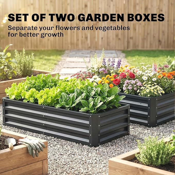 Outsunny Galvanized Raised Garden Bed, 4' x 2' x 1' Metal Planter Box, for Growing Vegetables, Flowers, Herbs, Succulents, Gray