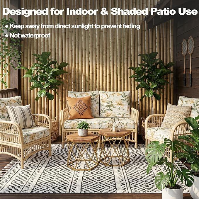 CALBODE 8 Pcs Stretch Outdoor Seat Cushion Covers, Washable Chair Seat Cover for Patio Furniture Cushions Soft Indoor and Outdoor Couch Cover Replacement (Lily, Cover Only)