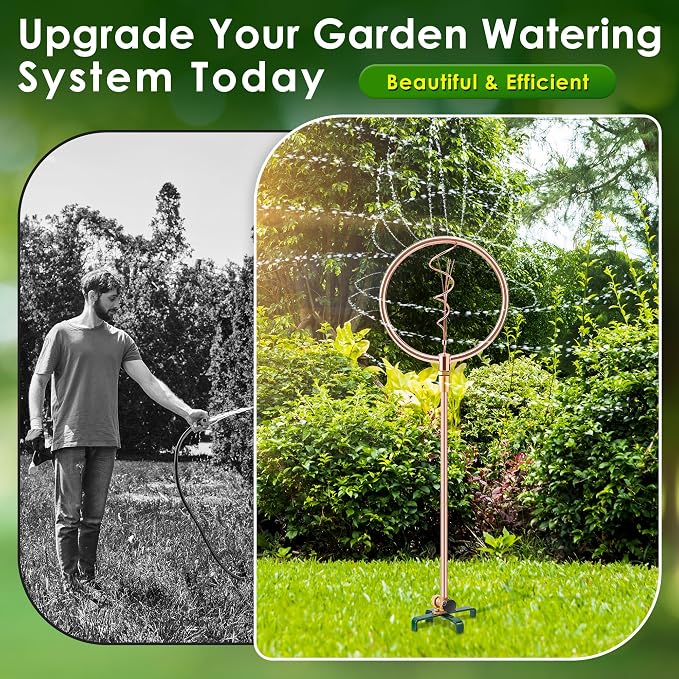 34" H Copper Coated Stainless Steel Ornamental Sprinkler, Corrosion Resistant Garden Rotating Sprinkler 360 Degree Shape Decorative for Lawn Garden Landscape(Wave Spiral)