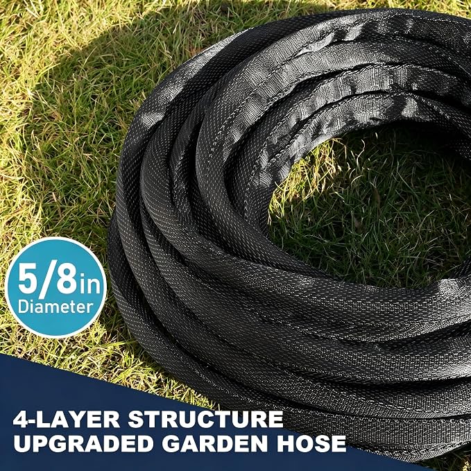 50FT Black Garden Hose, Lightweight No Kink Water Hose with 10 Function Spray Nozzle, 3/4 Inch Rust-Proof Aluminum Leak-Proof Connector for Yard Garden RV Outdoor Watering