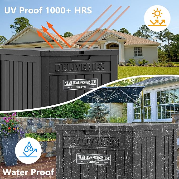 LHBGO Package Delivery Box for Outside, 48 Gallon Storage with Lockable Secure, Large Resin Outdoor Package Drop Container