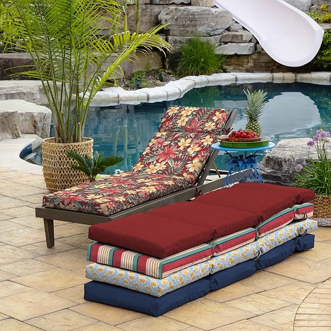 Arden Outdoor Chaise Cushion, 21 in x 72 in, Weather-Proof, Rain-Proof, Fade Resistant Patio Cushion for Chaise Lounger Ruby Clarissa