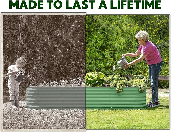 Galvanized Raised Garden Beds Outdoor // 8×2×1.5ft Modular & 3×3×1ft Planter Raised Beds for Gardening, Vegetables, Flowers // Large Metal Garden Box (Light Green) // Patent Pending Tool-Free Assembly