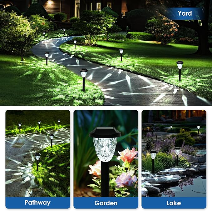 GIGALUMI 12 Pack Solar Lights Outdoor, Solar Pathway Lights with Great Pattern, Waterproof Auto On/Off Solar Powered Light for Outside Yard Garden Walkway Driveway Lawn Pathway