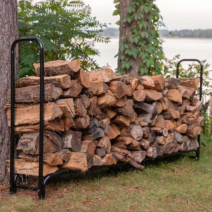 Sunnydaze 8‑Foot Firewood Rack - Outdoor Wood Storage - Black Heavy‑Duty Log Holder Wood Rack for Firewood - 1500-lb Capacity