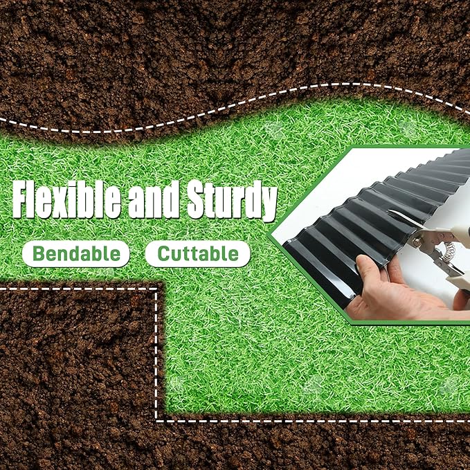 Quibbay Metal Corrugated Garden Edging, Landscape Edging for DIY Flower Beds, Flexible Bender Border for Lawn, Garden and Yard, Galvanized Garden Edging (Black, 6 Inch x 50FT)