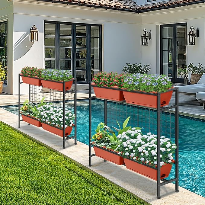 CADUKE Raised Garden Bed, Garden Raised Planter Box with Legs, 32" Elevated Vegetable Garden Beds with Drainage Holes & Trellis, Herb Garden Planter Outdoor for Vegetables, Balcony, Red