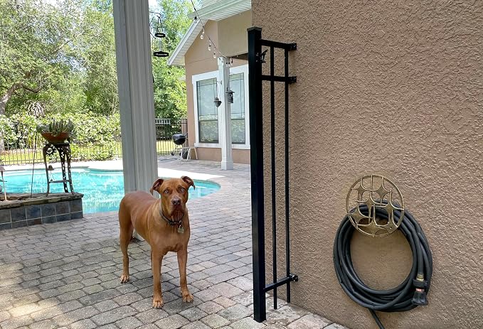 Bronze Finish Cast Iron MCM Stars Wall Mounted Hose Holder - Stylish Mid-Century Modern Garden Decor Solution - 11.5 Inches in Diameter, Weather-Resistant
