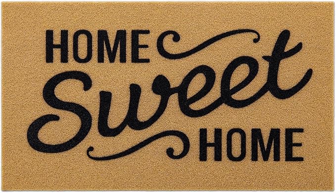 OLANLY Front Door Mat, Low Profile Doormat, Stain and Fade Resistant, Easy to Clean, for Indoor and Outdoor Entrances, Patio Porch or Entryway, Brown (30x17 Inch, Home Sweet Home)