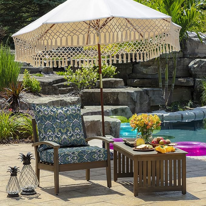 Arden Outdoor Foam Deep Seat Cushion Set (2-Pack), 24x24, Premium High-Density Foam, Never Flattens, Weather-Proof for Patio Chair Sofa Couch, Sapphire Aurora Blue Damask