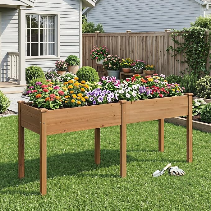 Giantex Raised Garden Bed, Elevated Wood Planter Box with Drain Hole, Gardening Planter Raised Bed for Planting Vegetables Flowers Succulents Herbs, 73" Lx23 Wx30 H