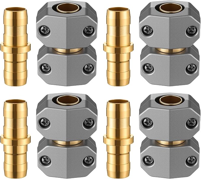 Dreyoo 4 Pack Metal Hose Mender for 5/8” and 3/4” Hoses, Aluminum & Brass Heavy Duty Hose Repair Kit, Easy to Use Mender, Leakproof Connection Design
