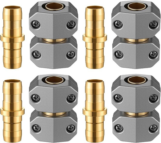 Dreyoo 4 Pack Metal Hose Mender for 5/8” and 3/4” Hoses, Aluminum & Brass Heavy Duty Hose Repair Kit, Easy to Use Mender, Leakproof Connection Design
