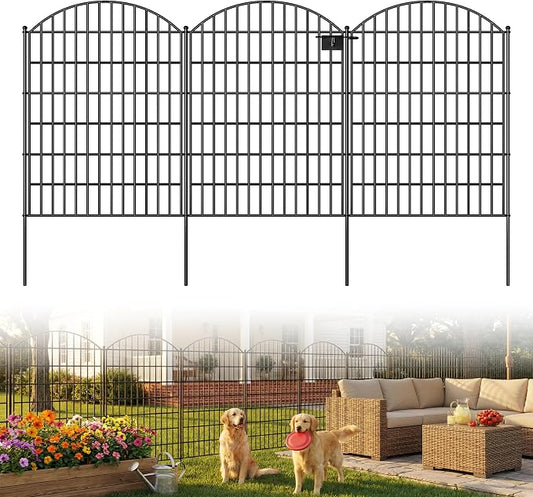 Toolterritary 5 Panels Arched No Dig Decorative Garden Fence with Gate, 40in(H) x 12.5ft(L) Dog Fence Outdoor for Yard, Rustproof Metal Garden Fence Animal Barrier for Dogs, Rabbits & Patio