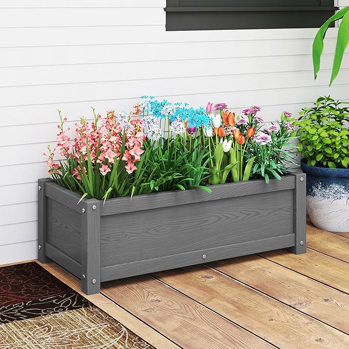 HDPE Raised Planter Box Outdoor,Rot-Resistant and Non-Cracking,Small Raised Beds for Gardening 29.5 * 14.4 * 9.8 in for Yard,Lawn,Outdoor Planter Boxes Rectangle with Drainage Holes Gray