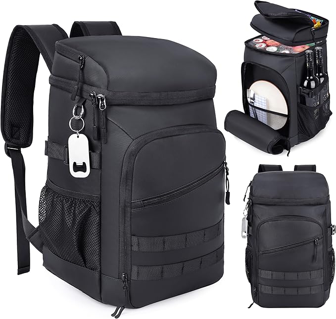 DEYACE Cooler Backpack, 33 Cans Tactical Inspired Backpack Cooler Insulated Leak Proof for Men & Women Portable 2 Leak Proof Compartments Coolers Bag for Beach Travel Picnic Lunch Hiking BBQ Camping
