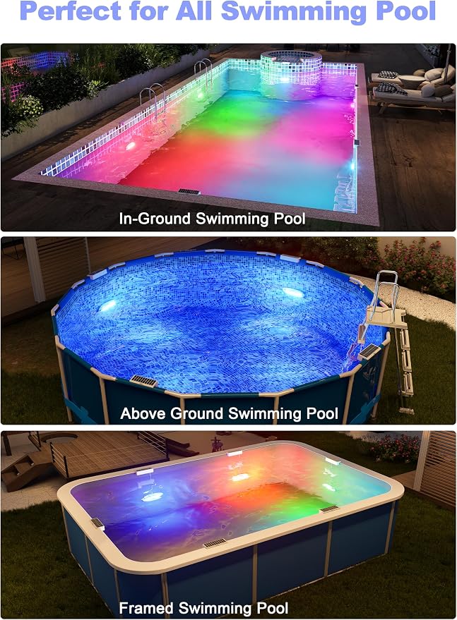 APONUO 4 Pack Solar Pool Lights, Pool Solar Lights for Above Ground Pools with Remote, IP68 Waterproof, RGB Color Changing Solar Powered Pools Light for Pond, Fountain,Yard (Gray)