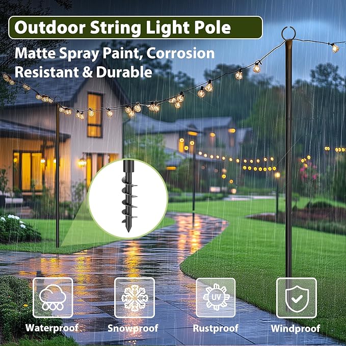 2 Pack String Light Poles for Outside, 10.5 Ft Outdoor String Light Poles for String Lights, Backyard Patio Light Poles for Bistro Party Wedding, Metal Pole for Outdoor String Lights