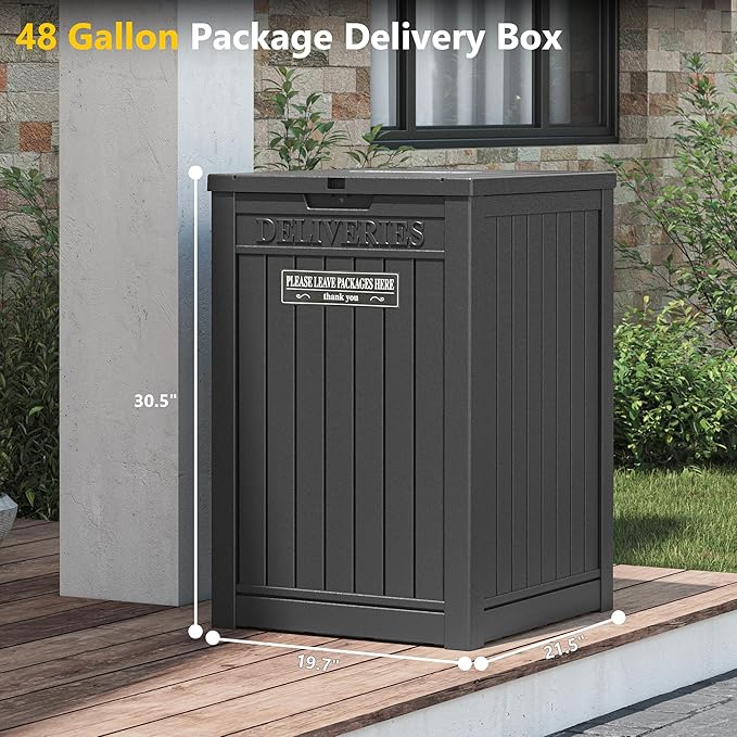 LHBGO Package Delivery Box for Outside, 48 Gallon Storage with Lockable Secure, Large Resin Outdoor Package Drop Container