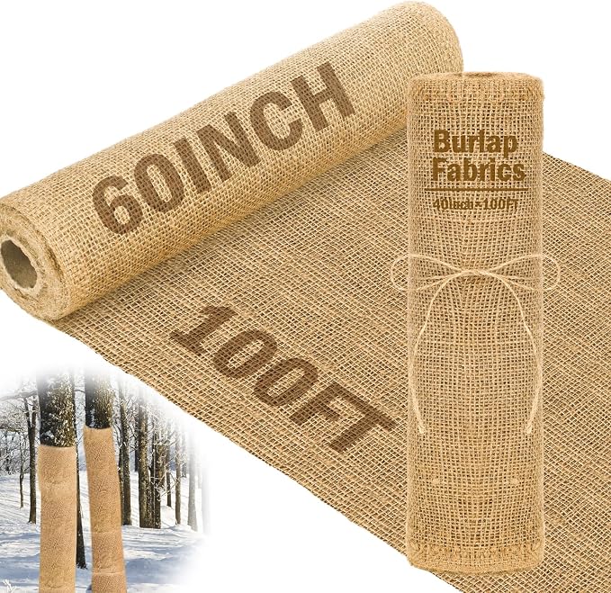 Buryeah 60 Inch x 100 ft Burlap Fabrics Roll Natural Burlap Garden Multipurpose Weed Barrier Garden Landscape Blankets Cloth Weed Barrier Fabric Jute for Outdoor Home Craft Shrubs Party Decor