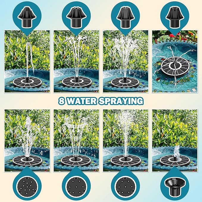 SZMP Solar Bird Bath Fountains Spraying Water in The Shadow, Solar Water Fountain Pump Outdoor Garden 3.5W White Glass Panel with 2000mAh Battery Replaceable Nozzles