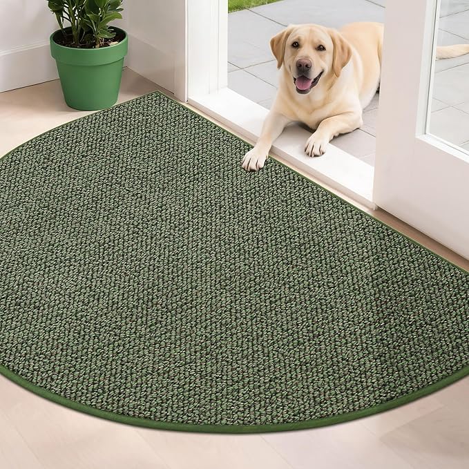 BEQHAUSE Dirt Trapper Door Mat 32" x 48" Half Circle Non-Slip Washable Doormats Entrance Rugs Absorbent Welcome Low Profile Floor Mats for Front Back Door and Entryway, Green