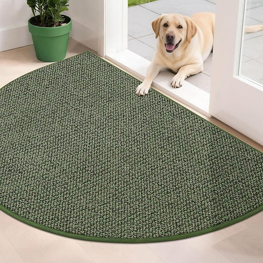 BEQHAUSE Dirt Trapper Door Mat 32" x 48" Half Circle Non-Slip Washable Doormats Entrance Rugs Absorbent Welcome Low Profile Floor Mats for Front Back Door and Entryway, Green