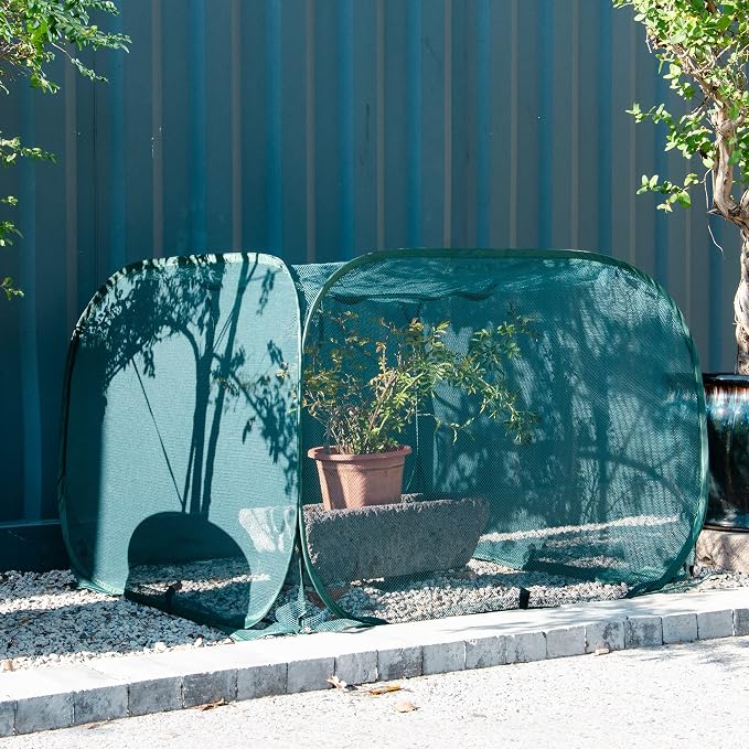 ANC POP 2 Pack Pop Up Mesh Plant Cover,40'' x 40'' x 30'' Plant Protector for Raised Garden & Flower Bed, Net Cage Plant Guard for Fruits, Vegetables, Seedlings and Herbs, 8 Ground Stakes for Fixing