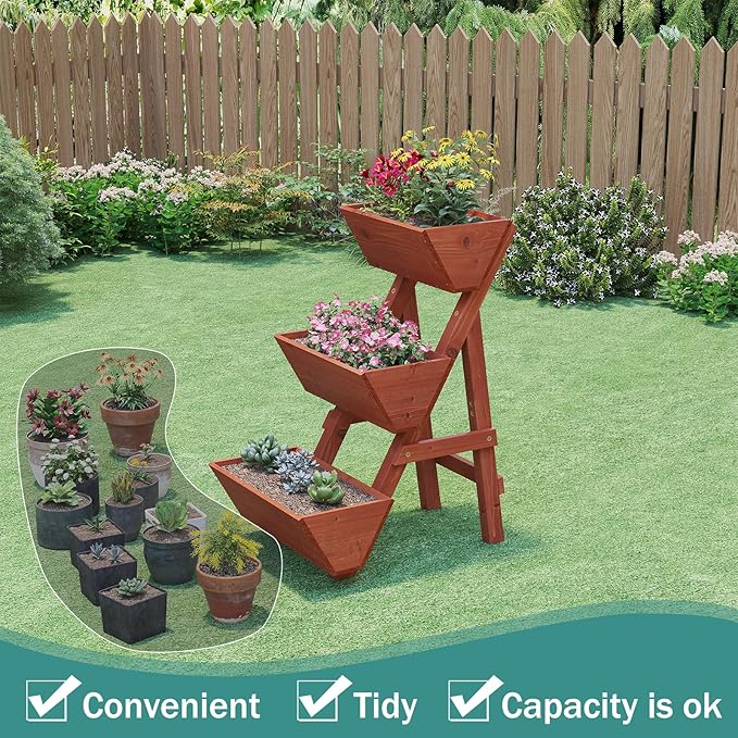 viewcare Raised Garden Bed, 3 Tier Small Vertical Garden Planter for Indoor & Outdoor, Raised Planter Box with Legs, Garden Planter Box for Flowers/Vegetables/Plants