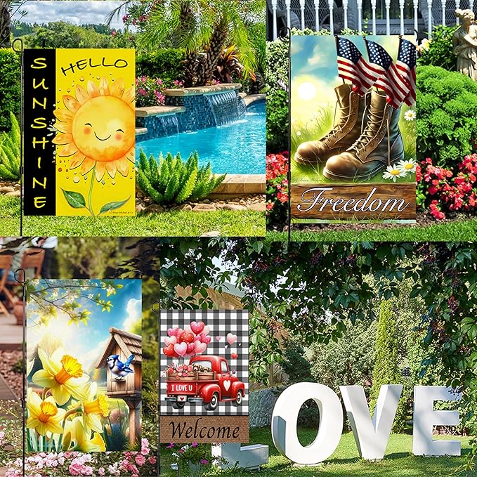Seasonal Garden Flags Set of 10 for Outside, Yard Flags 12x18 inch Double Sided, Outdoor Small Garden Spring Summer with Anti-Wind Clip and Stopper, Holiday Lawn Decorative Decor Fall