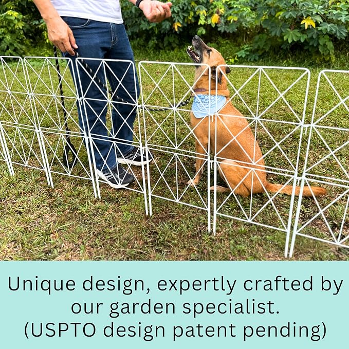 ShopLaLa Decorative Metal Garden Fence (10 Panels) 12.5in(L) x 31in(H) Animal Barrier Fencing for Dog, Rustproof White Wire Diamond Flower Bed Edging for Landscape, Lawn Yard Tall Panels Outdoor Decor