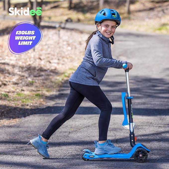 SKIDEE Kick Scooter for Kids Ages 3-5 | Foldable 3 Wheel Scooter with Lean-to-Steer, Adjustable Height, Removable Seat & LED Light Wheels | Toddler Scooter Up to 12 Year Old Boys/Girls