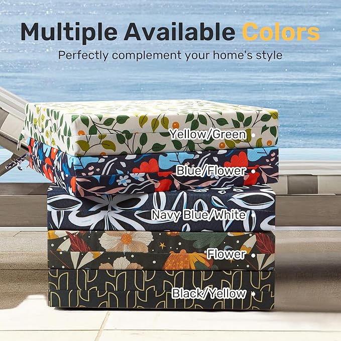 UNIKOME Outdoor Chair Cushions Pack of 4, Water Resistant Patio Cushions with Ties, High Density Sponge Filling Square Corner Seat Cushions for Outdoor Furniture, 19"*19"*3", Flower