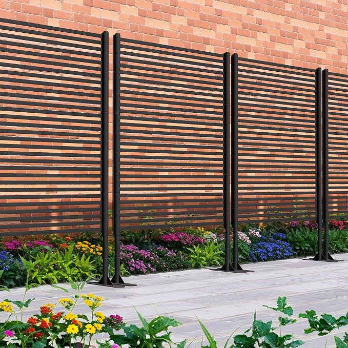 GarveeLife Metal Privacy Screen Outdoor, 47x71 Inch Panels for Outdoors, Freestanding Rust-Resistant Decorative Fence for Balcony, Yard, Garden, Patio, Brown Weatherproof Privacy Fencing