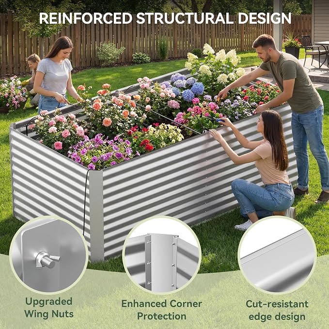 Lineware 8x4x3 ft Tall Galvanized Raised Garden Bed with Self-Watering System, Elevated Planter Boxes Outdoor, Rectangular Deep Raised Beds for Gardening,Vegetables,Flowers, Backyard, Patio