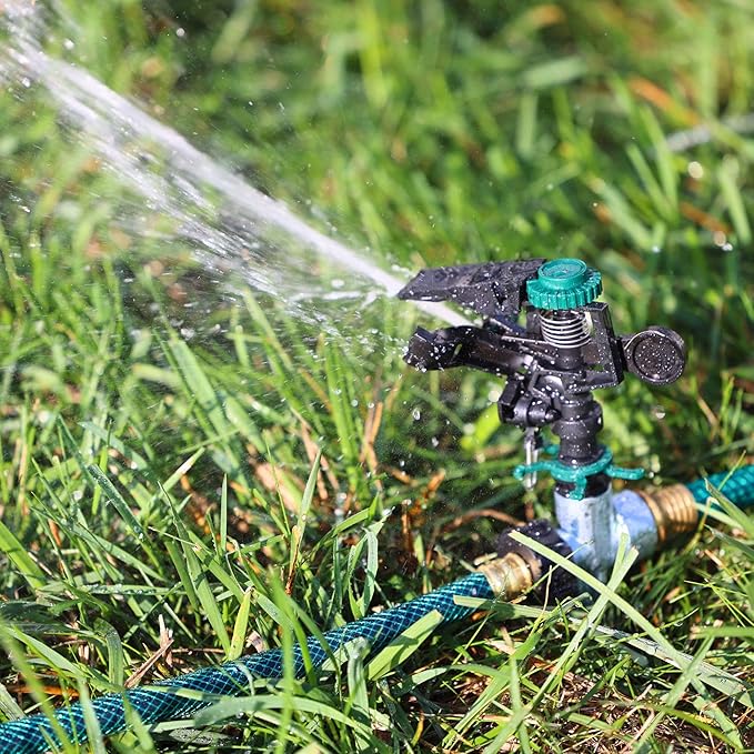 Melnor 65176AMZ Pulsating Sprinkler Set, 2 Pack, Waters Up to 85 Ft. Diameter, Metal Spike Base, Quick Connect Bundle, Black, Green