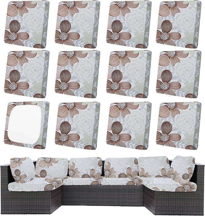 12Pcs Patio Cushion Covers,Outdoor Cushions Covers,Stretch Cushion Covers Replacement, Washable and Reusable Furniture Protectors(Evening Breeze)