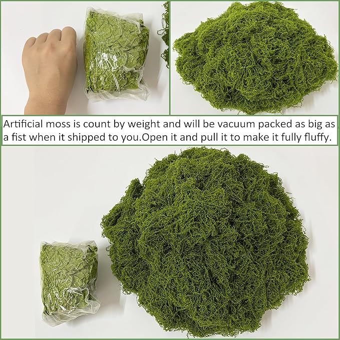 Fake Moss for Potted Plants,Green Moss for Crafts Artificial Floral Moss for Planters Green Moss Decor for DIY Table Centerpieces Faux Moss Filler for Indoor Outdoor Fairy Gardening Decor