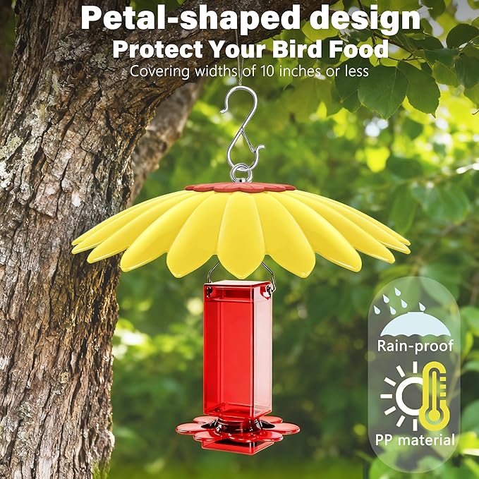 10.5 inch Hummingbird Feeder Shade Dome Cover,Rain Guard,Weather Guard for Bird Feeder, Umbrella Cover for Bird House for Outdoor,Squirrel Guard,Flower Design(Yellow)