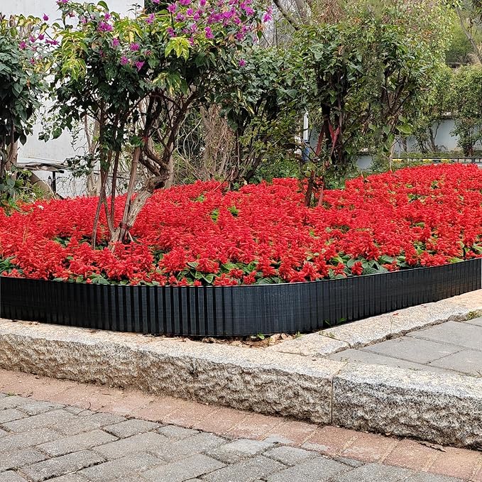 Metal Landscape Edging Border,8 inch × 40 feet Corrugated Garden Edging for Flower Bed,Lawn (Black, 8 Inch × 40FT)