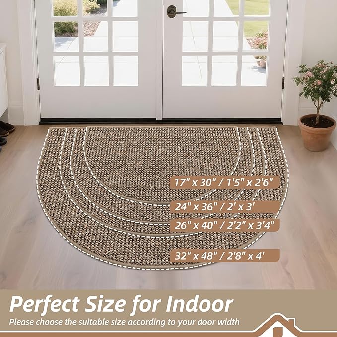 BEQHAUSE Dirt Trapper Door Mat 24" x 36" Half Circle Non-Slip Washable Doormats Entrance Rugs Absorbent Welcome Low Profile Floor Mats for Front Back Door and Entryway, Taupe