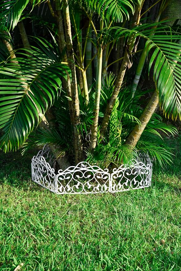 Evelyne Decorative Garden Border Plastic Edging – PP Plastic, Short Metal-Free Faux Wrought Iron Leaf & Bird Design, 16pcs Yard Landscaping Fence Liner Lawn Edge Barrier, 20ft Kit of Decorative Panels