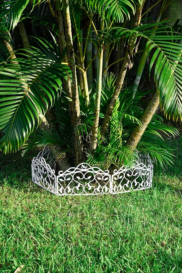 Evelyne Decorative Garden Border Plastic Edging – PP Plastic, Short Metal-Free Faux Wrought Iron Leaf & Bird Design, 8pcs Yard Landscaping Fence Liner Lawn Edge Barrier, 10ft Kit of Decorative Panels
