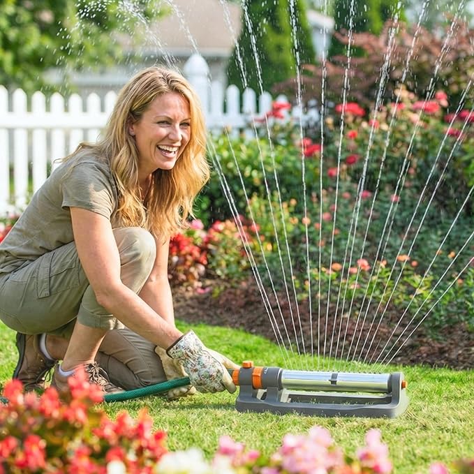 Oscillating Water Sprinkler for Yard, Lawn Sprinkler with 3-Way Adjustable Spray for Garden and Lawn Large Area Outside Watering, Durable Base